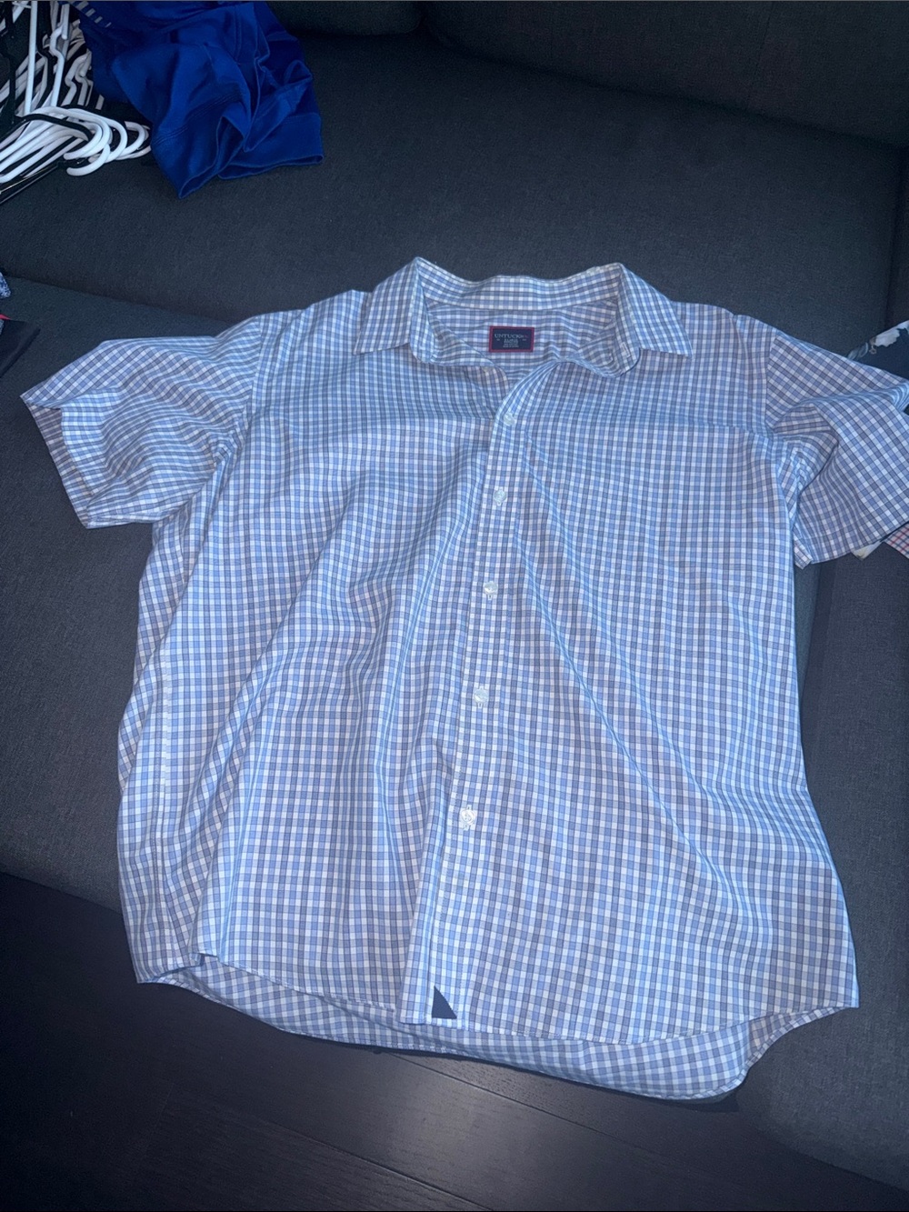 UNTUCKit Men's Short-Sleeve Checked Shirt in Light Blue and White